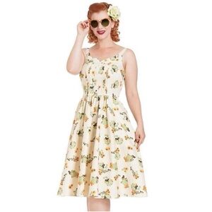 Voodoo Vixen Retro Style Fit and Flare Cacti Print Dress with Pockets Large